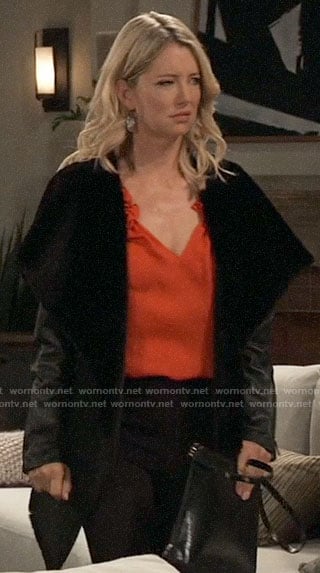 Nina's leather coat with shawl collar on General Hospital