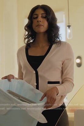 Alison's pink pearl button cardigan on Dollface