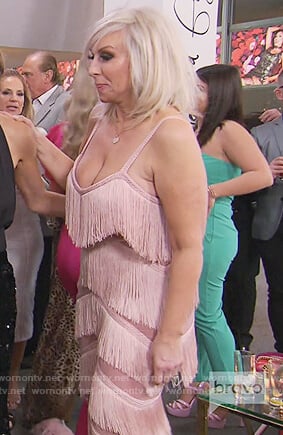 Margaret's pink fringe jumpsuit on The Real Housewives of New Jersey