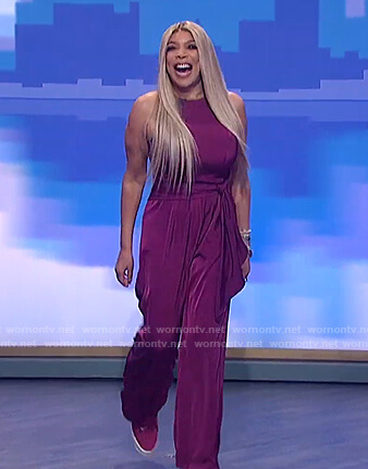 Wendy's pink sleeveless tie jumpsuit on The Wendy Williams Show