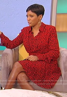 Tamron's red leopard print dress on Tamron Hall Show