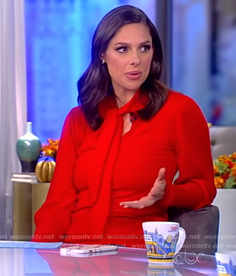 Abby's red tie neck sweater on The View