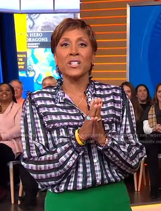 Robin's plaid ruffle blouse on Good Morning America
