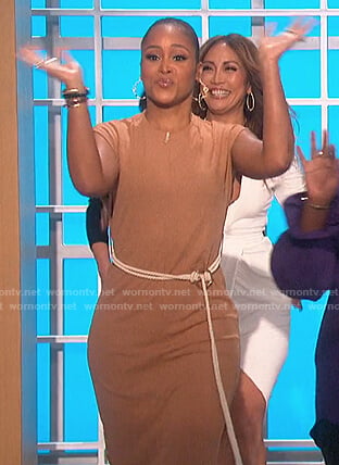 Eve's brown rope belted dress on The Talk