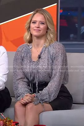 Sara's dotted tie neck blouse and black skirt on GMA Strahan Sara And Keke
