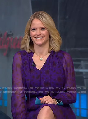 Sara's purple floral mini dress on GMA Strahan Sara And Keke