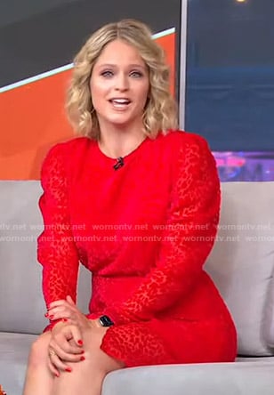 Sara's red burnout leopard print dress on GMA Strahan Sara And Keke