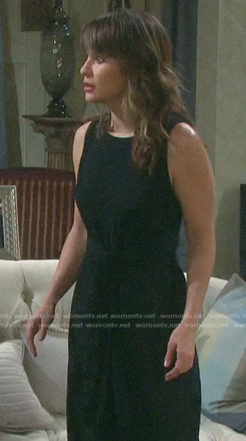 Sarah's black sleeveless tie waist jumpsuit on Days of our Lives