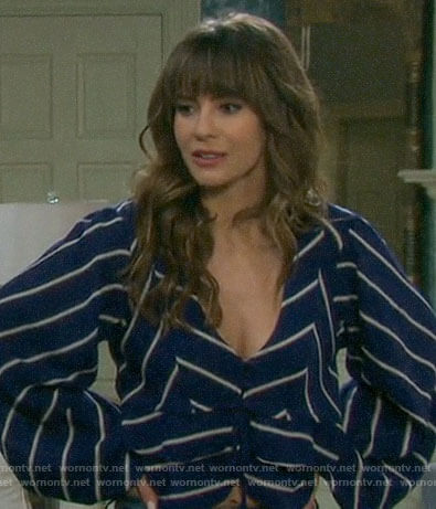 Sarah's blue striped cropped blouse on Days of our Lives