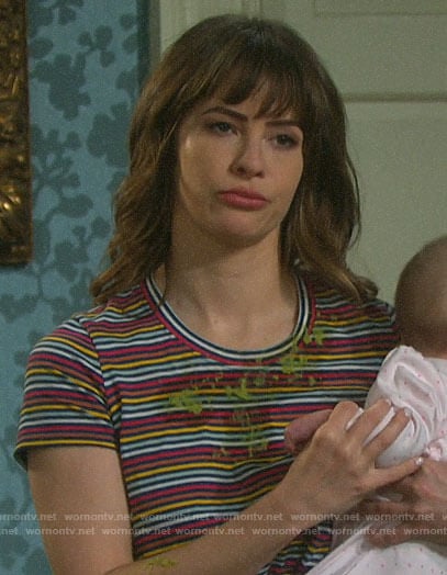 Sarah's rainbow striped tee on Days of our Lives
