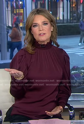 Savannah's burgundy smocked neck blouse on Today