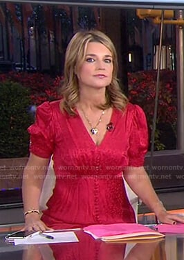 Savannah's red button front v-neck dress on Today