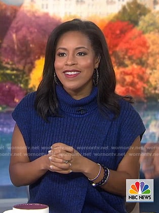 Sheinelle's blue ribbed turtleneck sweater on Today
