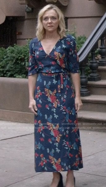 Susan's blue floral wrap dress on God Friended Me
