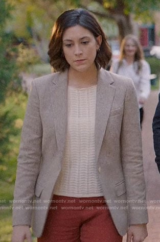 Sydney's pointelle top and speckled blazer on Bluff City Law