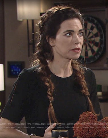 Victoria's black buttoned sleeve sheath dress on The Young and the Restless