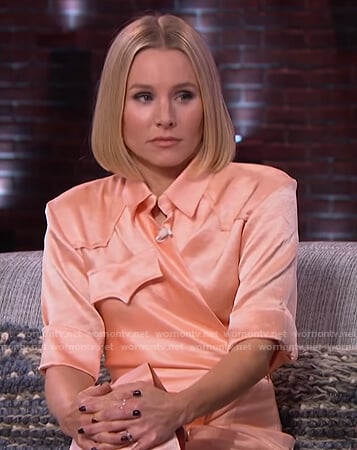 Kristen Bell's satin wrap dress on The Kelly Clarkson Show