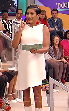 Tamron's white asymmetric dress on Tamron Hall Show