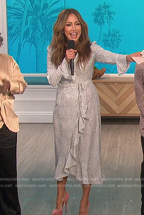Carrie's white dotted ruffle wrap dress on The Talk