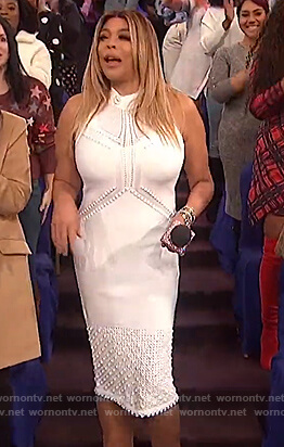 Wendy's white sleeveless pointelle knit dress on The Wendy Williams Show