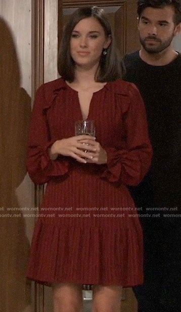 Willow's red long sleeved dress on General Hospital