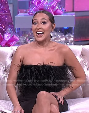 Adrienne's black feather strapless mini dress on The Real