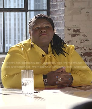 Becky's yellow tie neck blouse on Empire