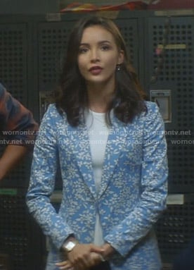 Bess's blue floral blazer on Nancy Drew