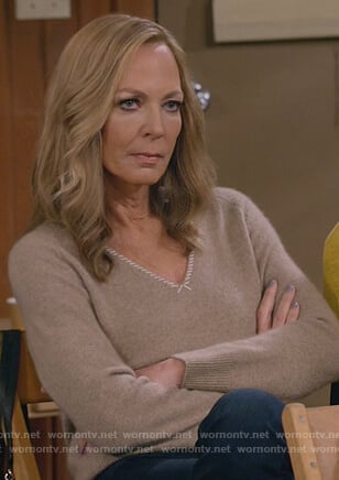 Bonnie's beige whipstitch trim sweater on Mom