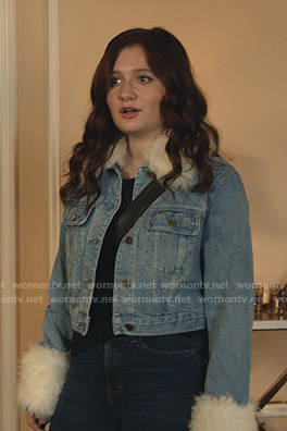 Debbie's fur-trim denim jacket on Shameless