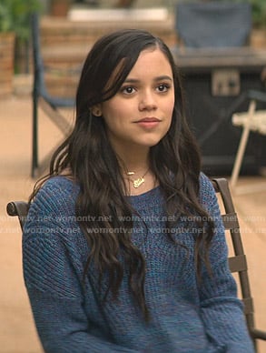 Ellie's blue lace-up back sweater on You
