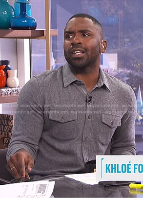 Justin's grey wool shirt on E! News Daily Pop