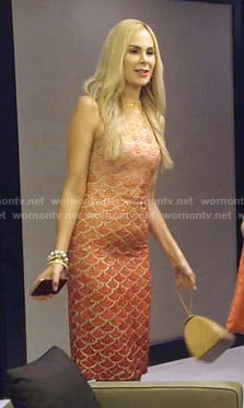 Kameron's sequin fan print sheath dress on The Real Housewives of Dallas