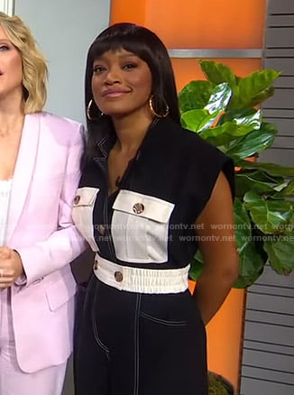 Keke's black jumpsuit with white pockets on GMA Strahan Sara And Keke