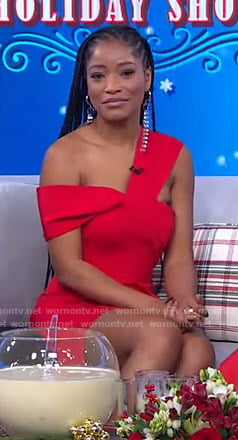 Keke's red one-shoulder mini dress on GMA Strahan Sara and Keke