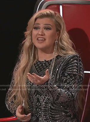 Kelly Clarkson's black embellished dress on The Voice