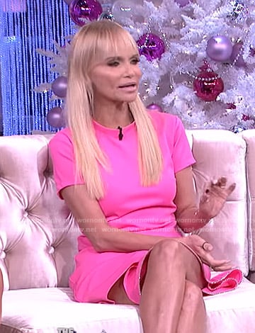 Kristin Chenoweth's pink embellished short sleeve mini dress on The Real