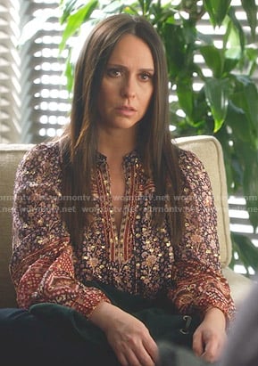 Maddie's metallic floral blouse on 9-1-1
