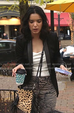 Megan's black blazer and zebra print pants on Shameless