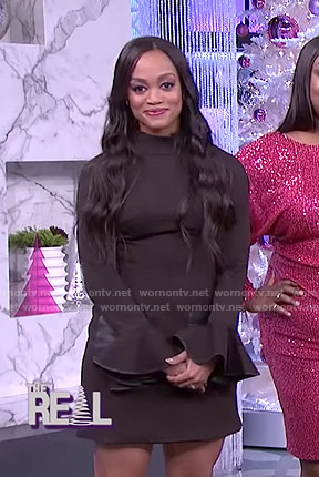 Rachel Lindsay's black bell sleeve mini dress on The Real
