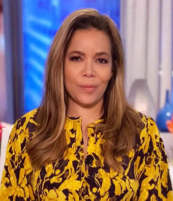 Sunny's yellow floral jacquard blouse on The View