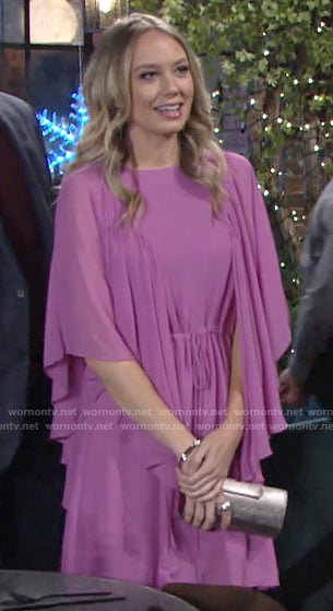 Abby's pink flared sleeve dress on The Young and the Restless