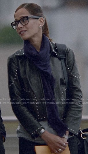 Amanda's studded leather jacket on Almost Family