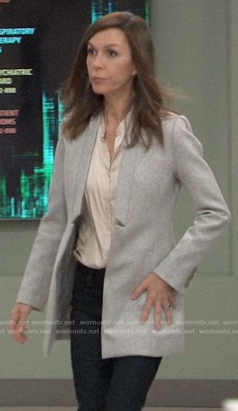 Anna's grey inverted lapel coat on General Hospital