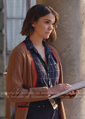 Callie's beige trim cardigan on Good Trouble