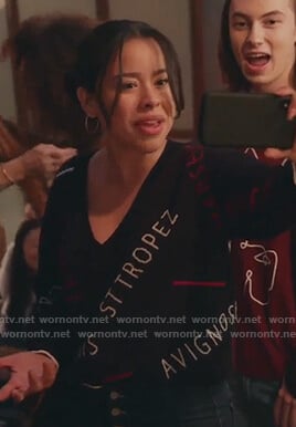 Mariana's black St Tropez v-neck sweater on Good Trouble