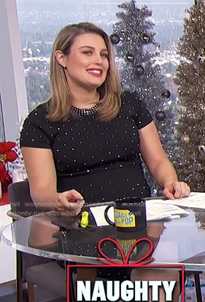 Carissa's black embellished knit top and skirt on E! News Daily Pop