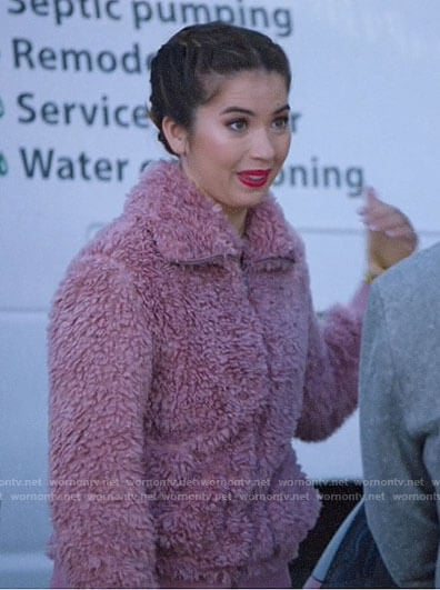 Cheyenne's pink teddy jacket on Superstore