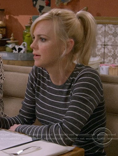 Christy's grey striped top on Mom