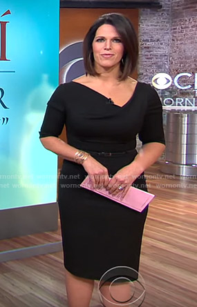 Dana's black asymmetric v-neck dress on CBS This Morning